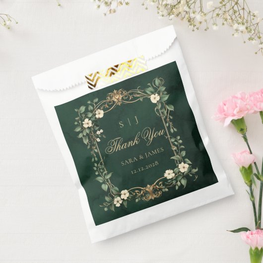 Green Gold Art Nouveau Enchanted Wedding Bedankzakje (Gezegeld)