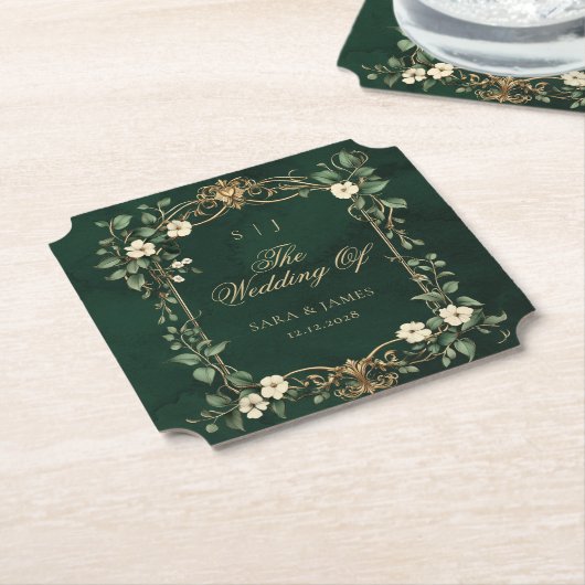 Green Gold Art Nouveau Enchanted Wedding Kartonnen Onderzetters (Gekanteld)