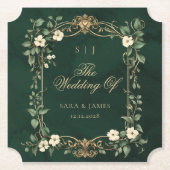 Green Gold Art Nouveau Enchanted Wedding Kartonnen Onderzetters (Voorkant)