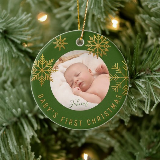 Green Gold Babys eerste kerstcadeau Keramisch Ornament (Boom)