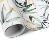 Green Gold Bamboe Patroon (Waterverf) Cadeaupapier (Rol Hoek)