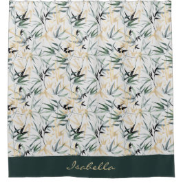 Green Gold Bamboe Patroon (Waterverf) Douchegordijn