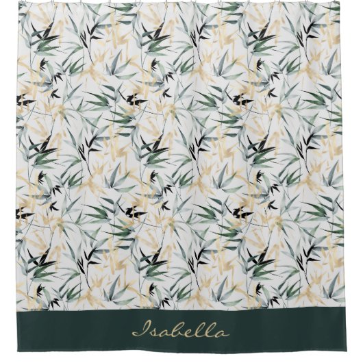 Green Gold Bamboe Patroon (Waterverf) Douchegordijn (Voorkant)