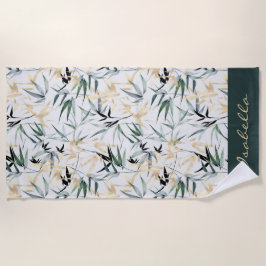 Green Gold Bamboe Patroon (Waterverf) Strandlaken