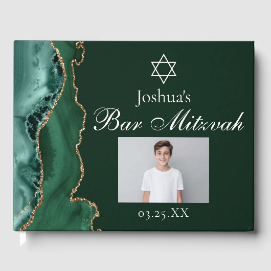 Green Gold Bar Mitswa Party Foto op maat Gastenboek (Voorkant)