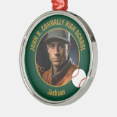 Green Gold Baseball Player Photo Christmas Metalen Ornament (Links)