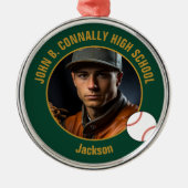 Green Gold Baseball Player Photo Christmas Metalen Ornament (Voorkant)