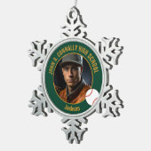 Green Gold Baseball Player Photo High School Tin Sneeuwvlok Ornament (Rechts)