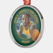 Green Gold Basketball Player Photo Christmas Metalen Ornament (Links)
