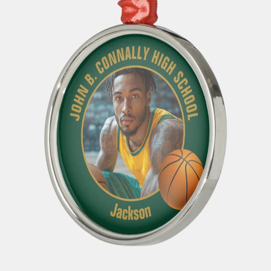 Green Gold Basketball Player Photo Christmas Metalen Ornament (Links)