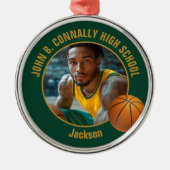Green Gold Basketball Player Photo Christmas Metalen Ornament (Voorkant)