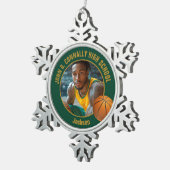 Green Gold Basketball Player Photo Tin Sneeuwvlok Ornament (Rechts)