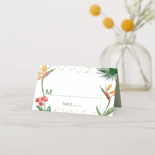 Green Gold Bat Mitzvah Tropical Floral Waterverf Plaatskaartje (Voorkant)