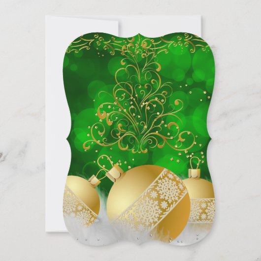 Green Gold Baubles White Kerstfeestdag Kaart (Achterkant)