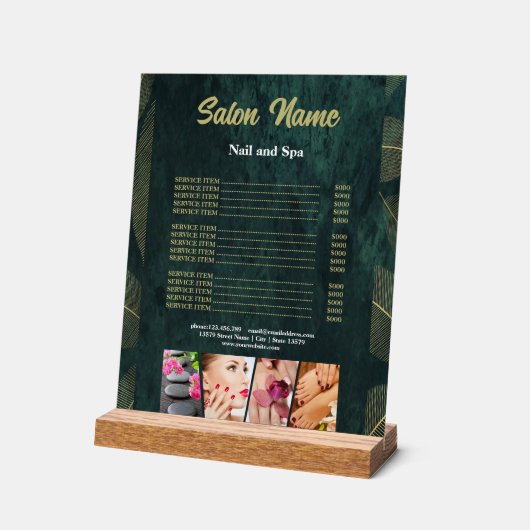 Green Gold Beauty Nail Salon prijslijst menu Acryl Bord (Hoek)