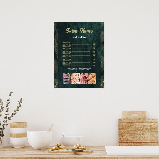 Green Gold Beauty Nail Salon prijslijst menu Poster (Keuken)