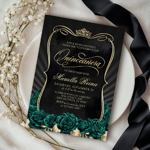 Green Gold Black Quinceañera Kaart
