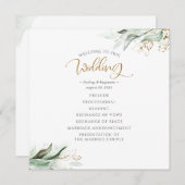 Green Gold bladeren Elegant bruiloft programma Programmakaart (Voorkant / Achterkant)