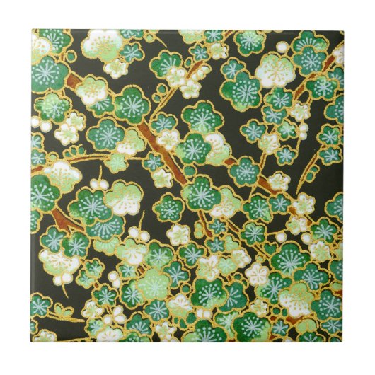 Green Gold Blossom Branches  Origami Floral Tegeltje (Voorkant)