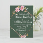 Green Gold Blush Pink Country Wedding Kaart (Staand voorkant)
