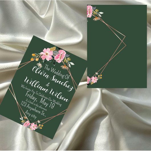 Green Gold Blush Pink Country Wedding Kaart