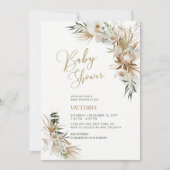 Green & Gold Boho Botanical Baby shower Invitation Kaart (Voorkant)
