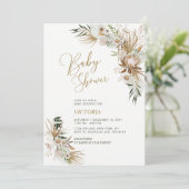 Green & Gold Boho Botanical Baby shower Invitation Kaart (Staand voorkant)