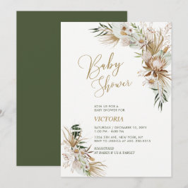 Green & Gold Boho Botanical Baby shower Invitation Kaart