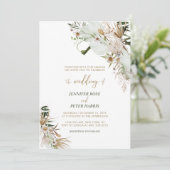 Green & Gold Boho Botanical Fall Wedding Invitati Kaart (Staand voorkant)