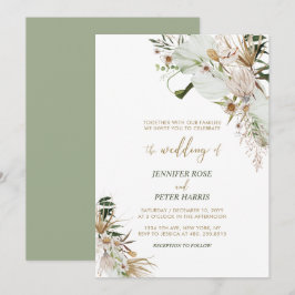 Green & Gold Boho Botanical Fall Wedding Invitati Kaart