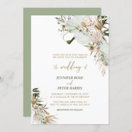 Green & Gold Boho Botanical Fall Wedding Invitati Kaart