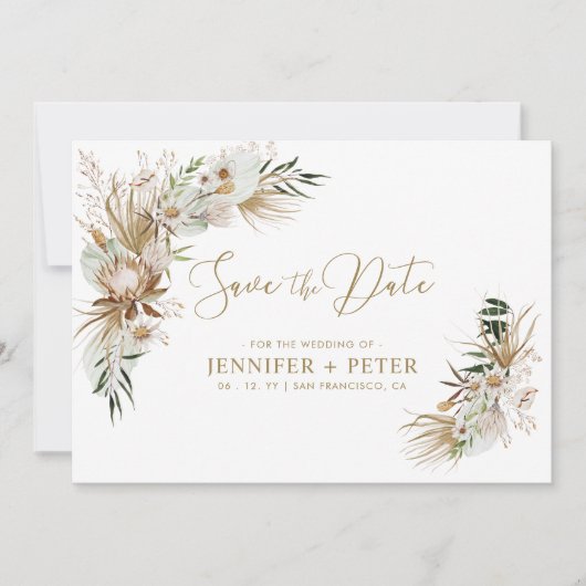 Green & Gold Boho Wedding Save The Date Kaart (Voorkant)