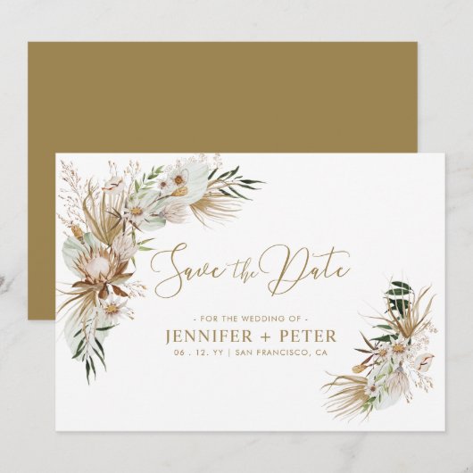 Green & Gold Boho Wedding Save The Date Kaart (Voorkant / Achterkant)