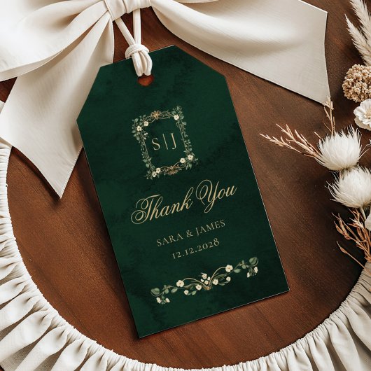 Green Gold Botanical Crest Wedding Thank you Cadeaulabel