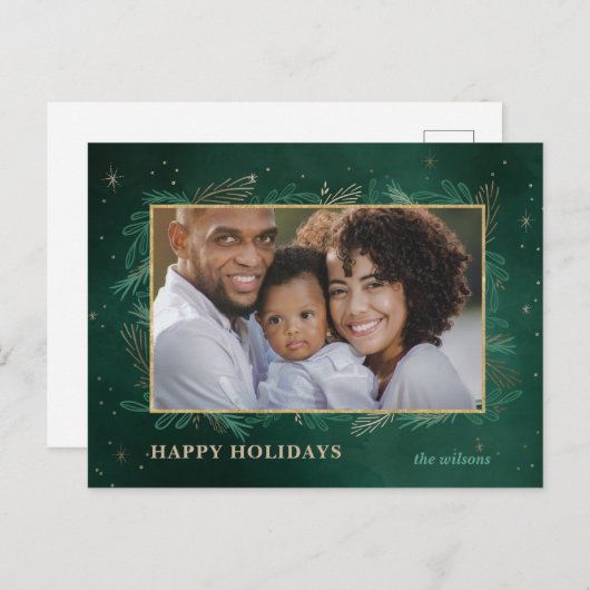 Green Gold Botanical Photo Holiday Briefkaart (Voorkant / Achterkant)