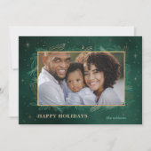 Green Gold Botanical Sparkle Photo Feestdagenkaart (Voorkant)