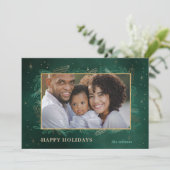 Green Gold Botanical Sparkle Photo Feestdagenkaart (Staand voorkant)