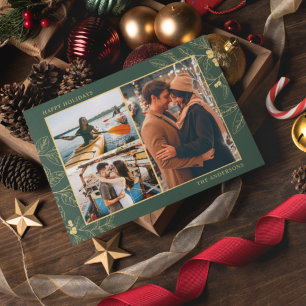 Green Gold Botanical Three Photo Kerstfeestdag