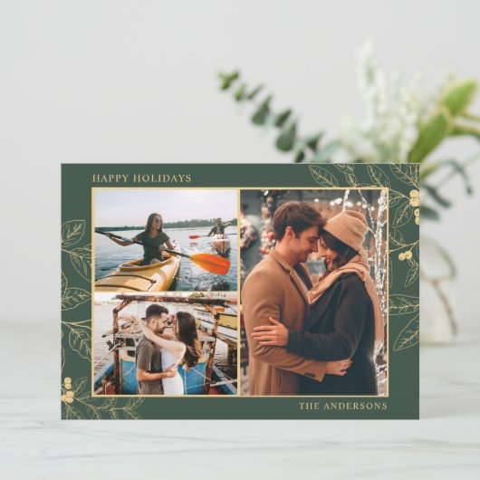 Green Gold Botanical Three Photo Kerstfeestdag (Staand voorkant)
