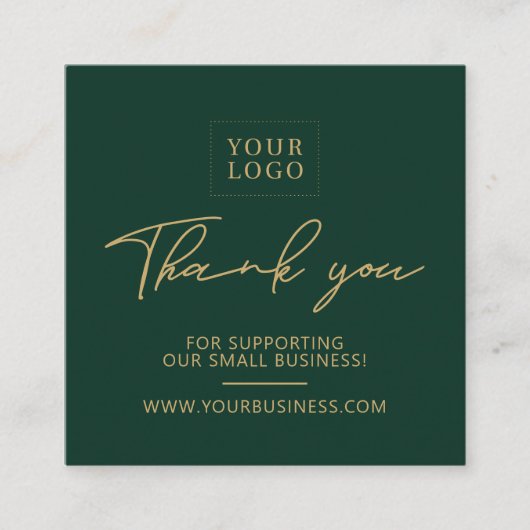 Green & Gold Business Logo Packaging Bedankt Vierkante Visitekaartje (Voorkant)