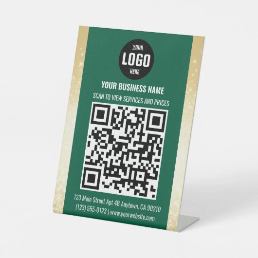 Green & Gold Business QR Code Pedestal Sign Reclamebord Met Voetstuk (Voorkant)