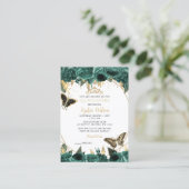 Green Gold Butterfly Quinceañera Mini Uitnodiging (Staand voorkant)