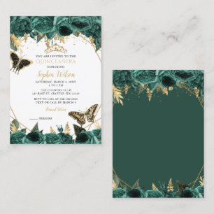 Green Gold Butterfly Quinceañera Mini Uitnodiging