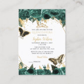 Green Gold Butterfly Quinceañera Mini Uitnodiging (Voorkant)