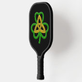 Green Gold Celtic Trinity Knot Shamrock Pickleball Paddle (Links)