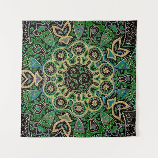 Green Gold Celtic Trisangers Tapestry Wandkleed (Voorkant (horizontaal))