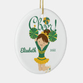 Green & Gold Cheer Brunette Cheerleader Ornament (Rechts)
