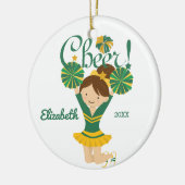 Green & Gold Cheer Brunette Cheerleader Ornament (Links)