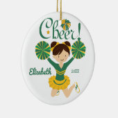 Green & Gold Cheer Dark Hair Cheerleader Ornament (Rechts)
