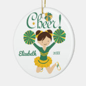 Green & Gold Cheer Dark Hair Cheerleader Ornament (Links)